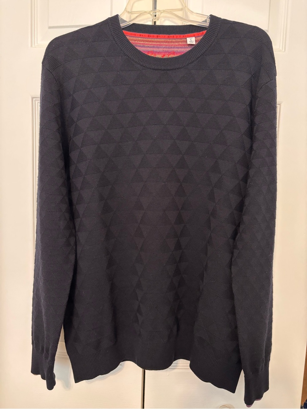 Robert Graham Mens L 100% Wool Navy Geometric Crewneck Sweater Multicolor